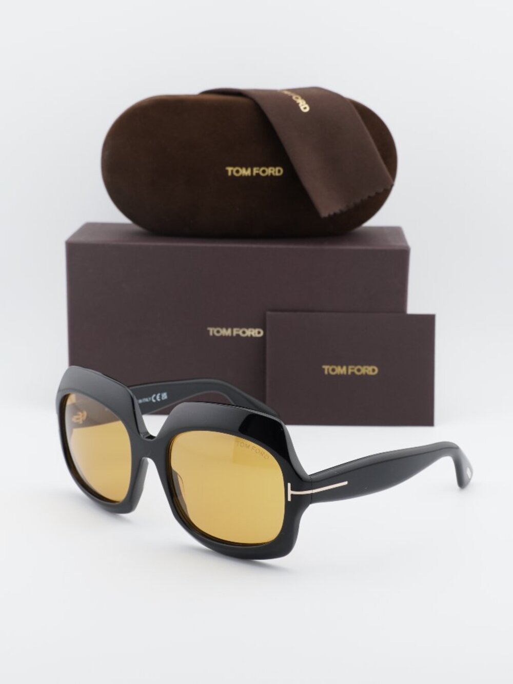 Tom Ford Ren FT1155 01E Square Sunglasses - Shiny Black/Brown